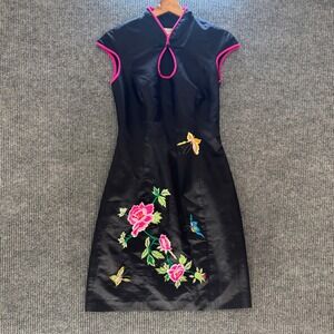 Jade Melody‎ Tam Dress Sz 8 Cheongsam Embroidered Y2K Asian Floral Satin Whimsy